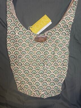 JOYN India Handmade Hobo Shoulder Bag Green Block Print Handwoven Cotton NWT